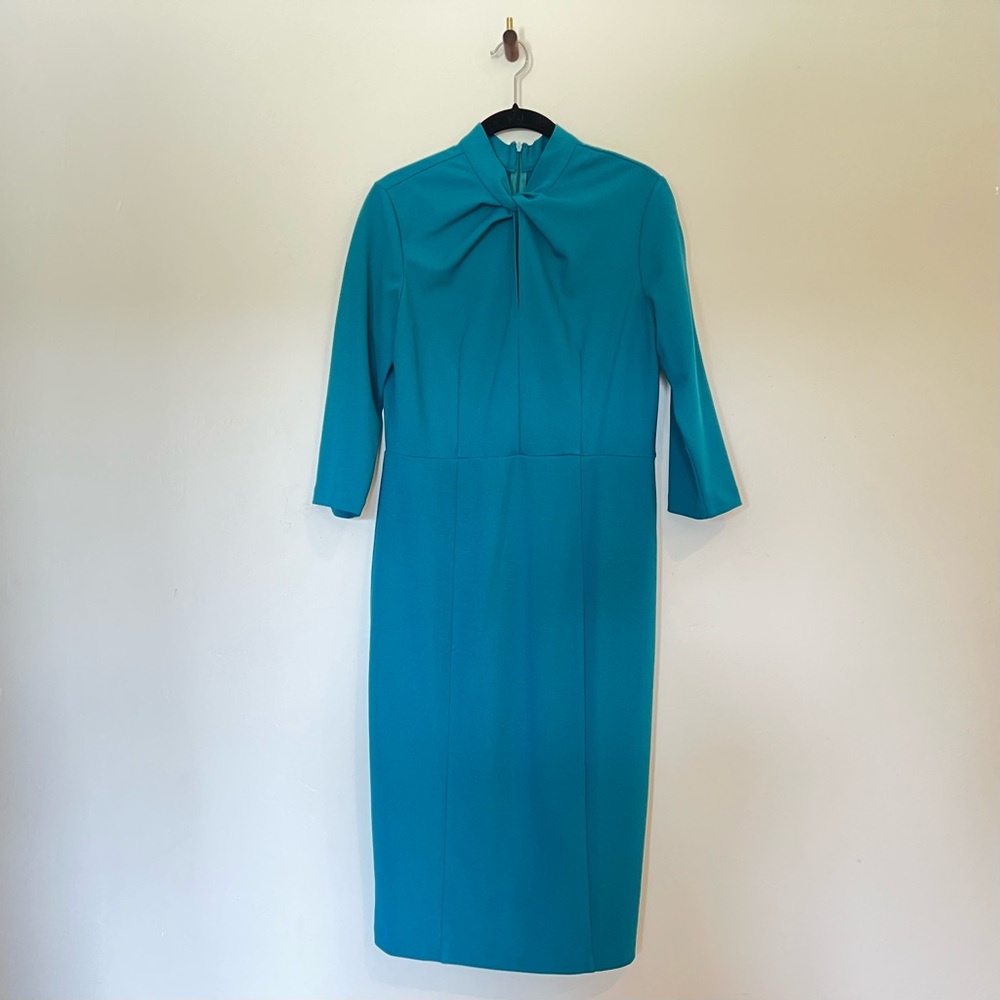 Nordstrom Donna Morgan Teal Twisted Neck Sheath Dress Size 10 EUC